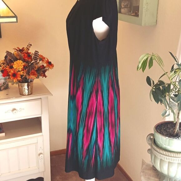 Tahari Flame Kelly GREEN/Magenta Print Cap Sleeve Dress. Boho. Dramatic. Career. - Picture 6 of 13